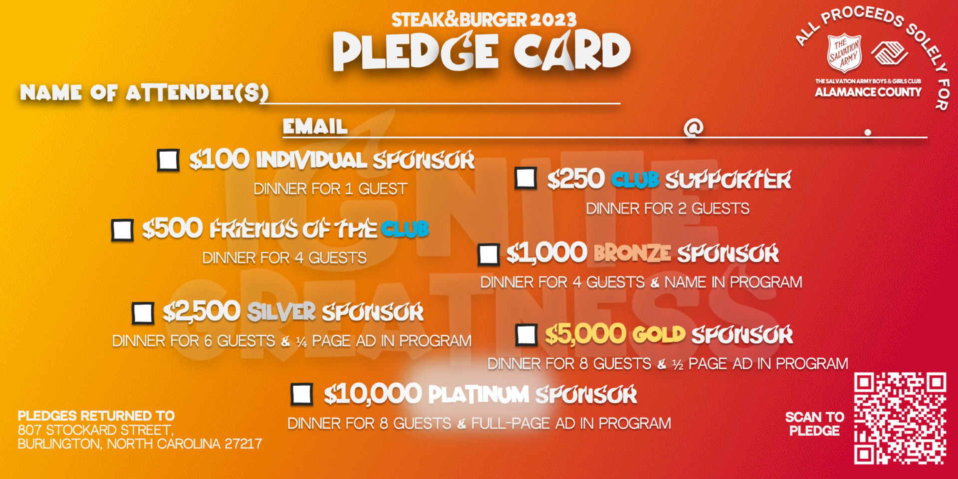 Steak and burger pledge card